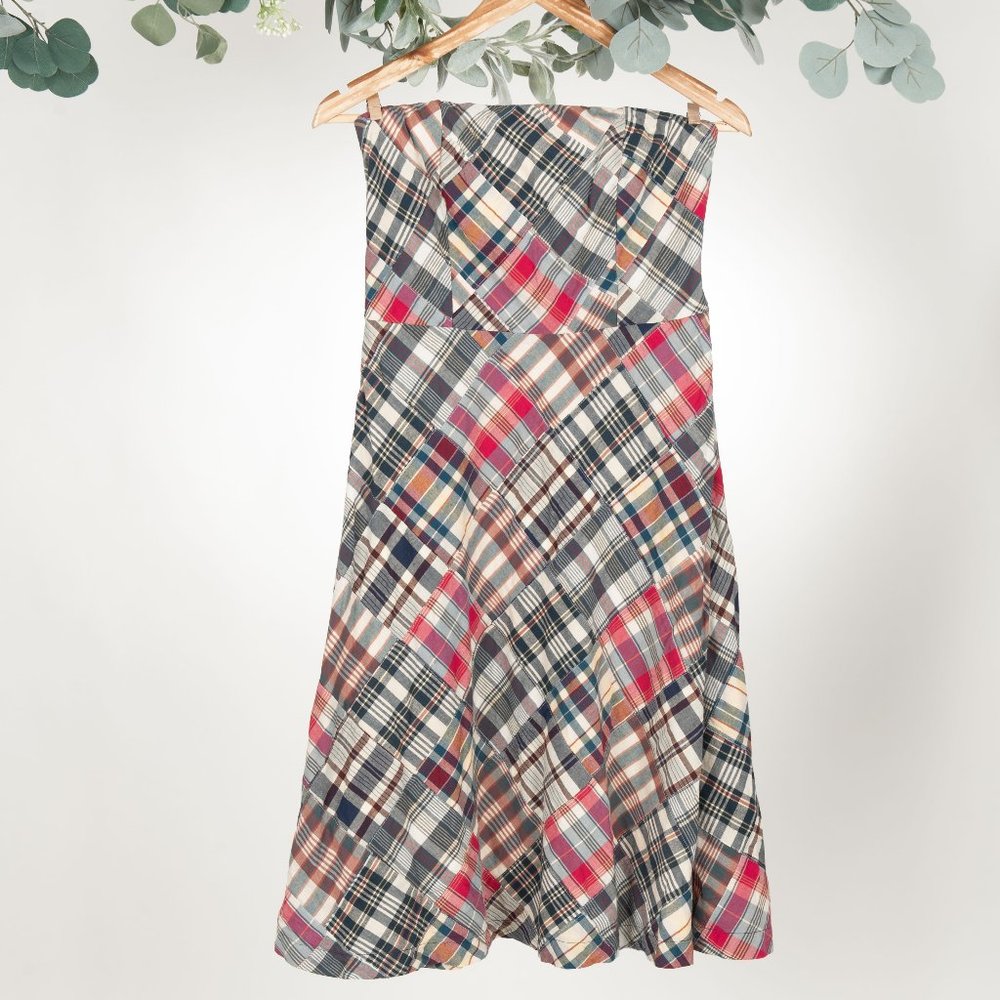 AMERICAN EAGLE PLAID STRAPLESS COTTON DRESS 6